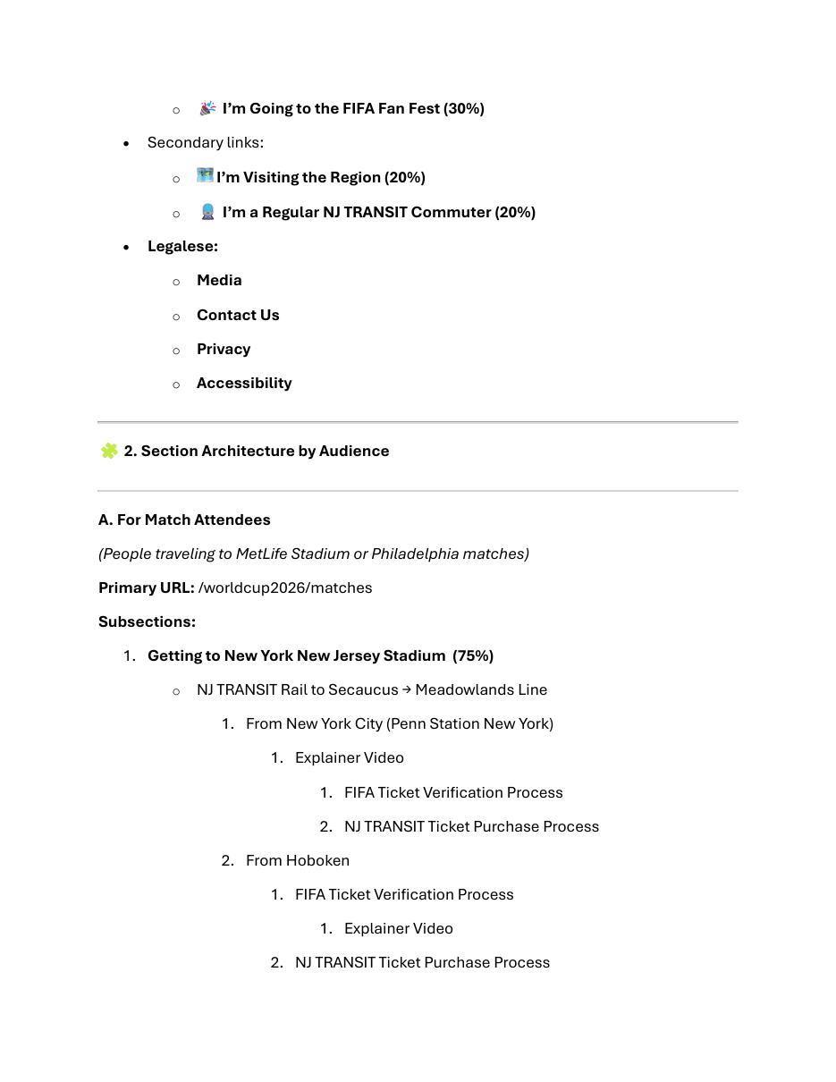 NJ TRANSIT World Cup information architecture detail