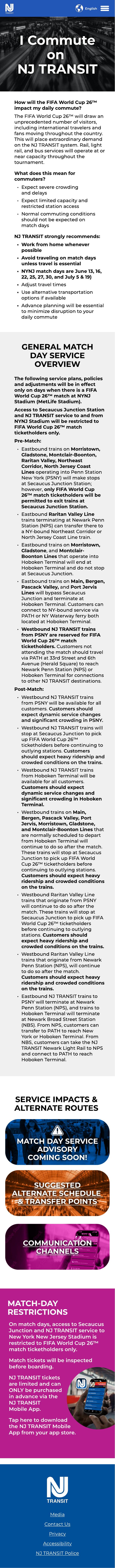NJ TRANSIT World Cup mobile screen