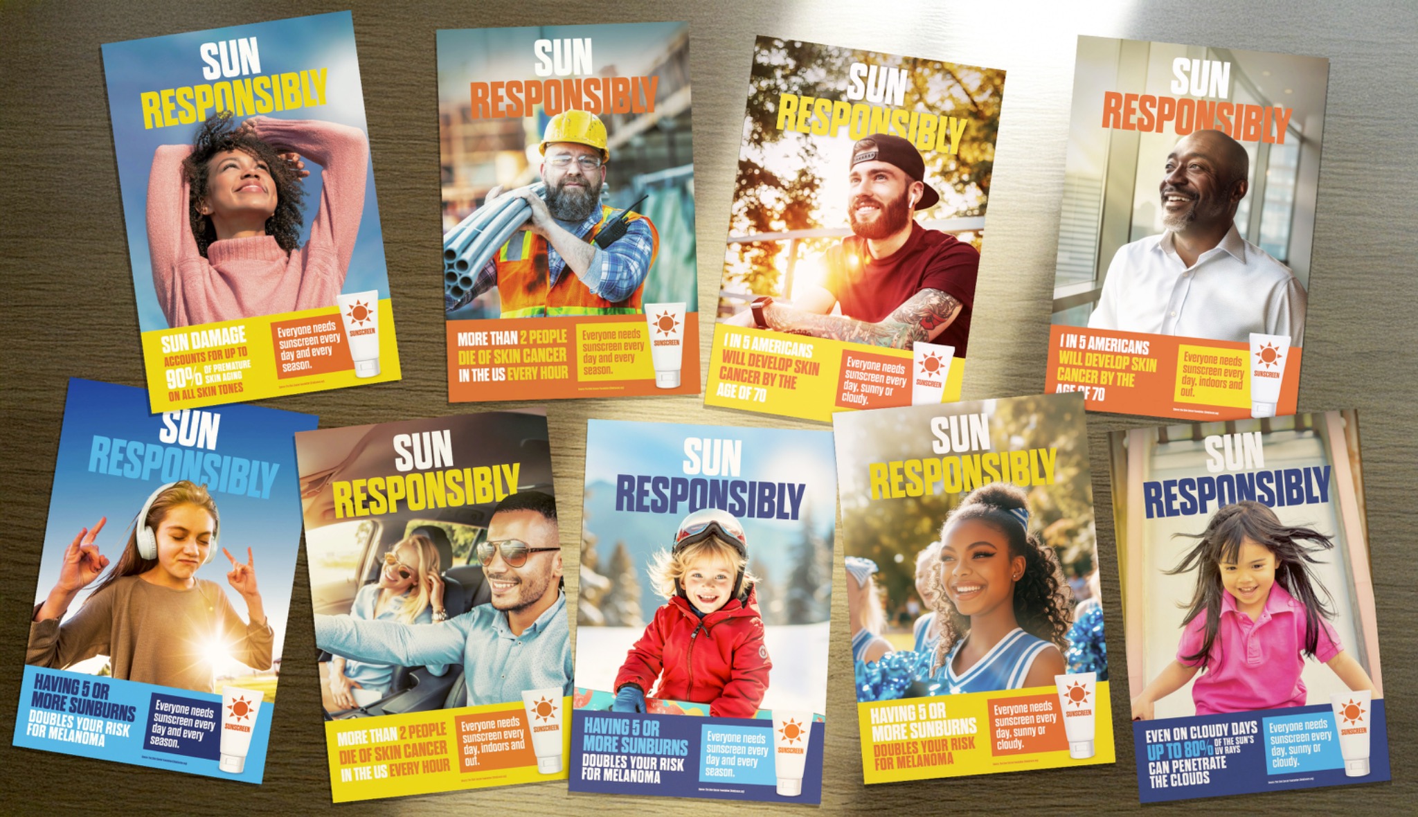 A collection of nine Sun Responsibly campaign advertisements
